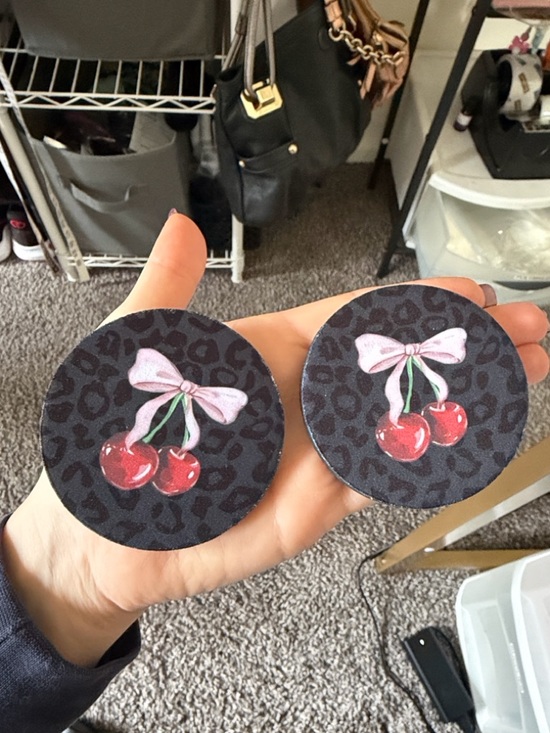 Pink Bow Cherry Car Coasters - Picture 3 of 6